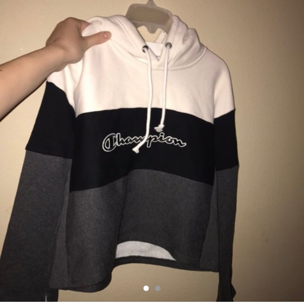 Authentic Champion Drawstring Hoodie skate sweater grey and white street…